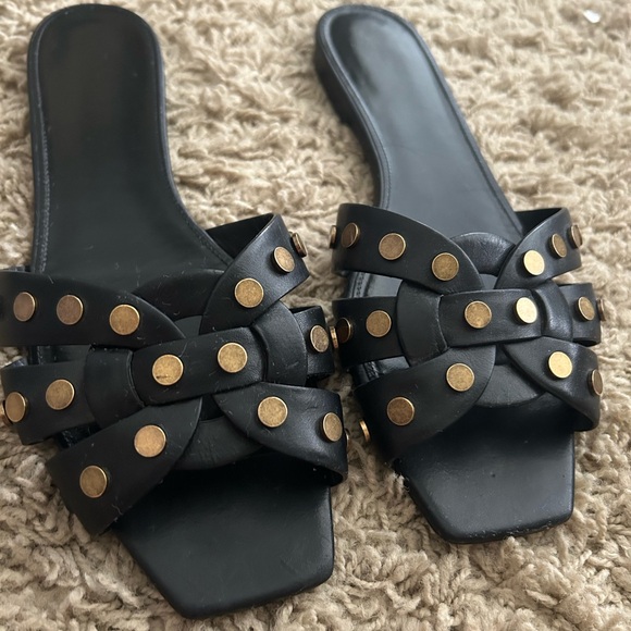 Saint Laurent flat studded tribute sandals - Picture 1 of 7